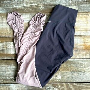 Fabletics leggings with drawstring side half way down leg. Gray & Lt Pink